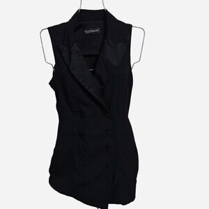 Guess Collection Black Double Breasted Vest Dress Satin Lapel Goth Size 4 Small
